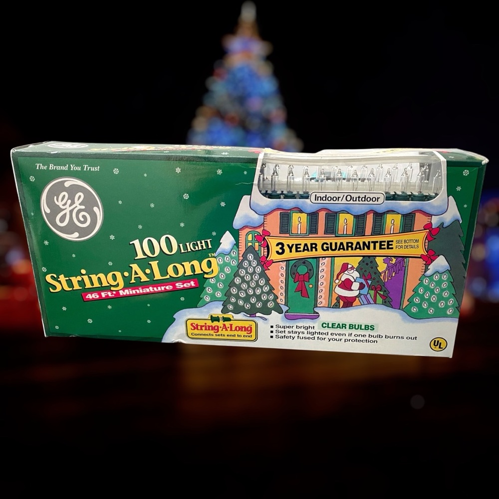 Vintage GE 100 Light String A Long Christmas Lights 46 Ft Mini Set White Lights